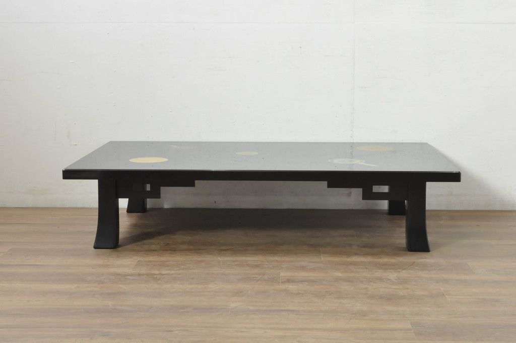 ☆事前問合せ必須☆ 座卓 中古 美品 特撰輪島塗り 在銘 沈金 ガラス天