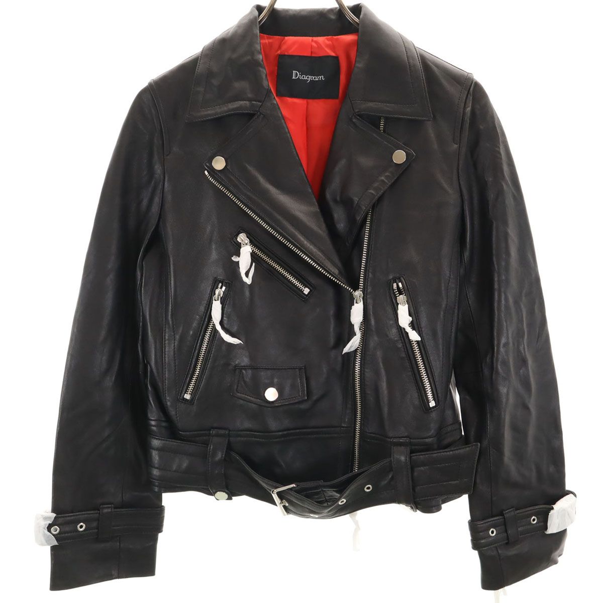 ♥ Diagram ダイアグラム レザー ライダースジャケット 36 ブラック系 レディース 古着