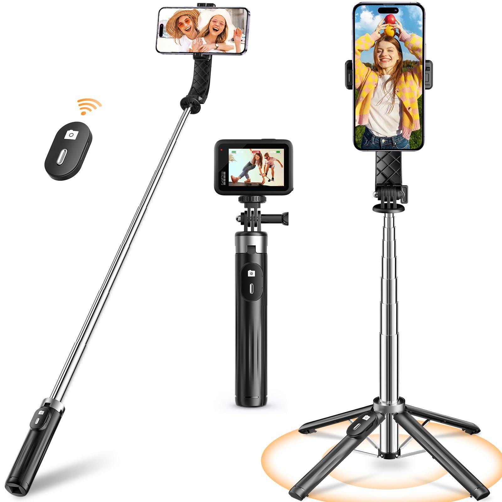 新品 四脚架 定性提高 智能手机支架 三脚架 iphone android 小巧 巧 自拍杆 自拍杆 折式 最大103厘米 selfie stick 遥控器 9档伸 手机 4-7英寸多机型用 相机 gopro通用