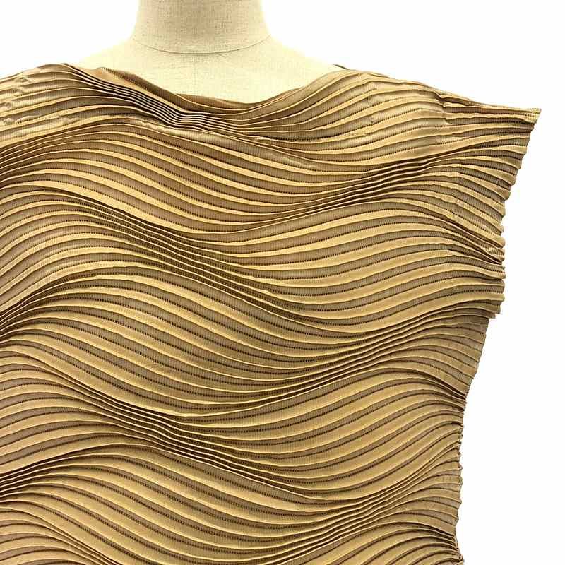ISSEY MIYAKE / イッセイミヤケ | 3D プリーツ ストレッチ ノースリーブ トップス | 2 | ベージュ | レディース イッセイミヤケISSEY MIYAKE 3Dスチームストレッチプリーツ