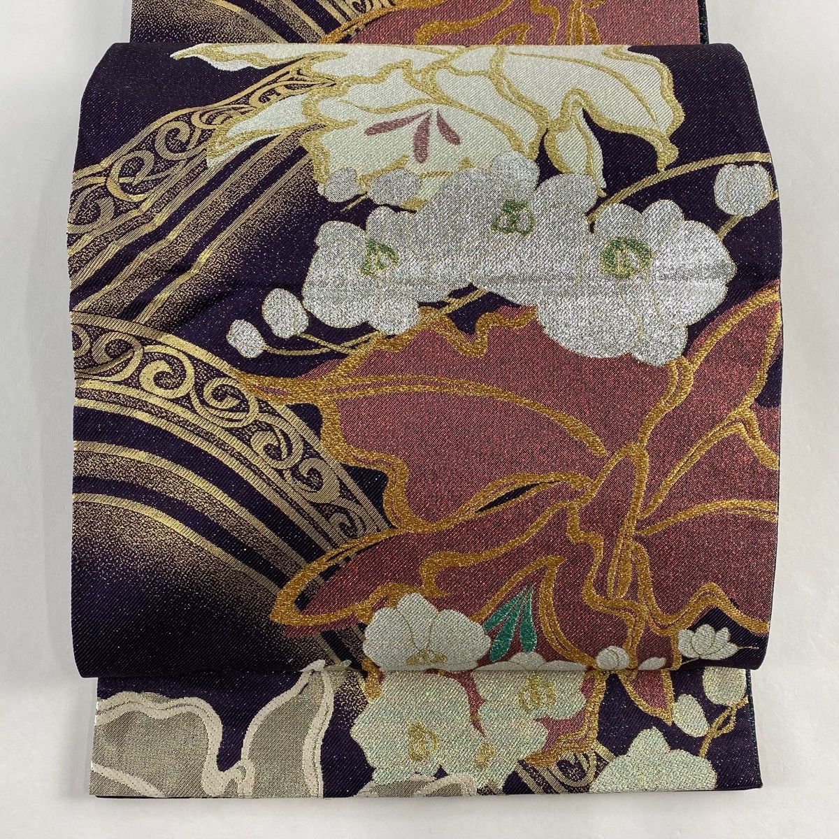 正絹 袋帯 山水 松竹四季草花文様 袋帯 名品 やまと 草花 幾何学模様