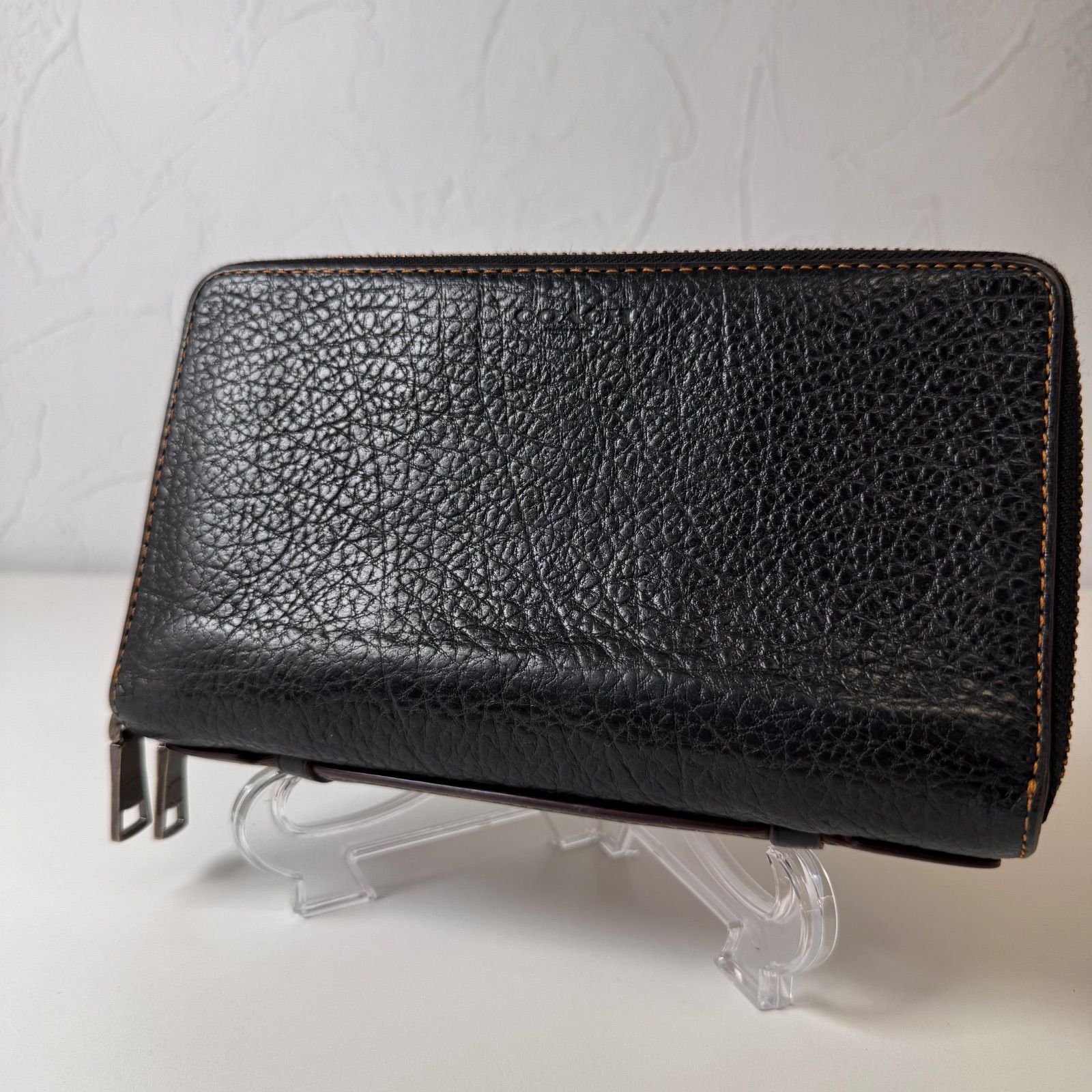 COACHダブルジップオーガナイザー レザーブラック 長財布
