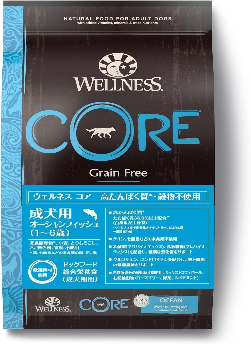ウェルネスコア グレインフリー 穀物不使用 高たんぱく質 成犬用オーシャンフィッシュ 1-6歳 白身魚5.4kg