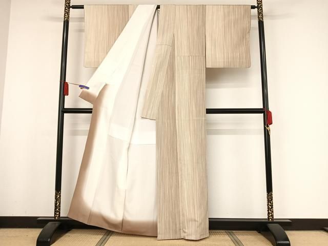 平和屋着物○やまだ織 本塩沢 縞 三越扱い 正絹 逸品 AABA4462np