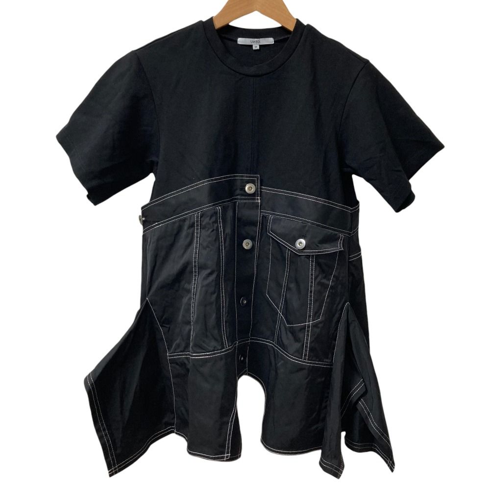 UN3D アンスリード デニムディテールドッキング 半袖 Tシャツ 522522700101 サイズ38 ブラック レディース 古着