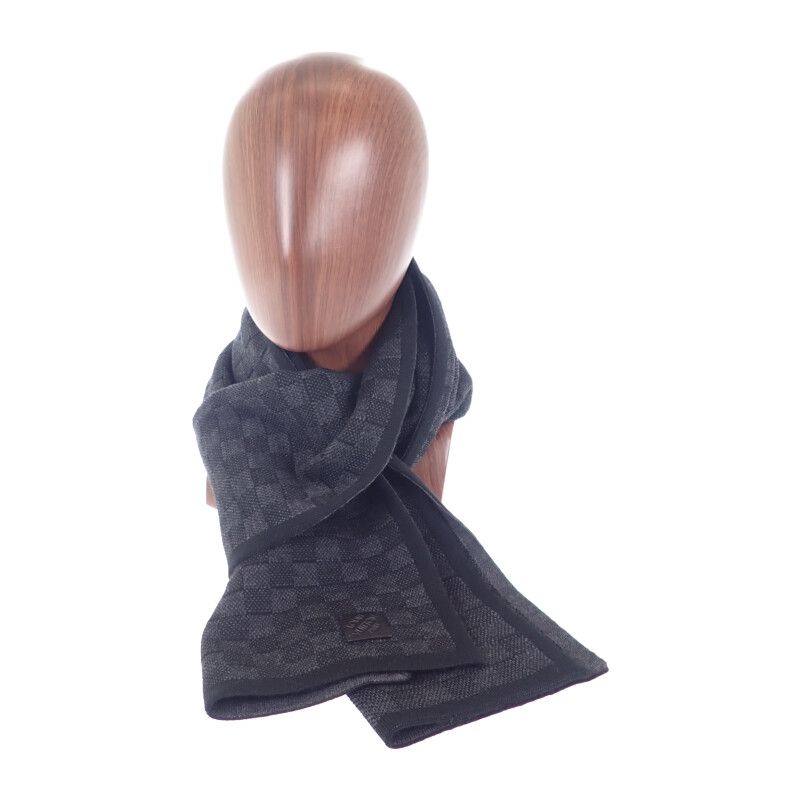 【中古】ルイヴィトン LOUIS VUITTON マフラー・ネオ プティ ダミエ M77988 ウール ブラック グレー ブロックチェック シンプル メンズ ファッション小物【Aランク】