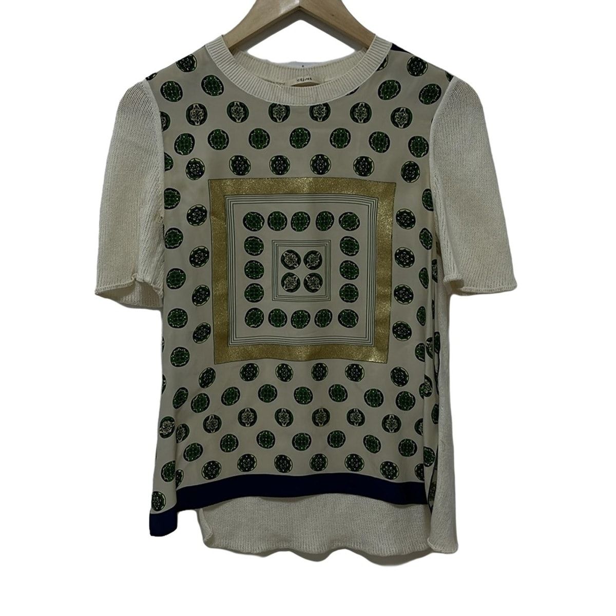 CELINE セリーヌ 半袖カットソー サイズM レディース - アイボリー×グリーン×マルチ