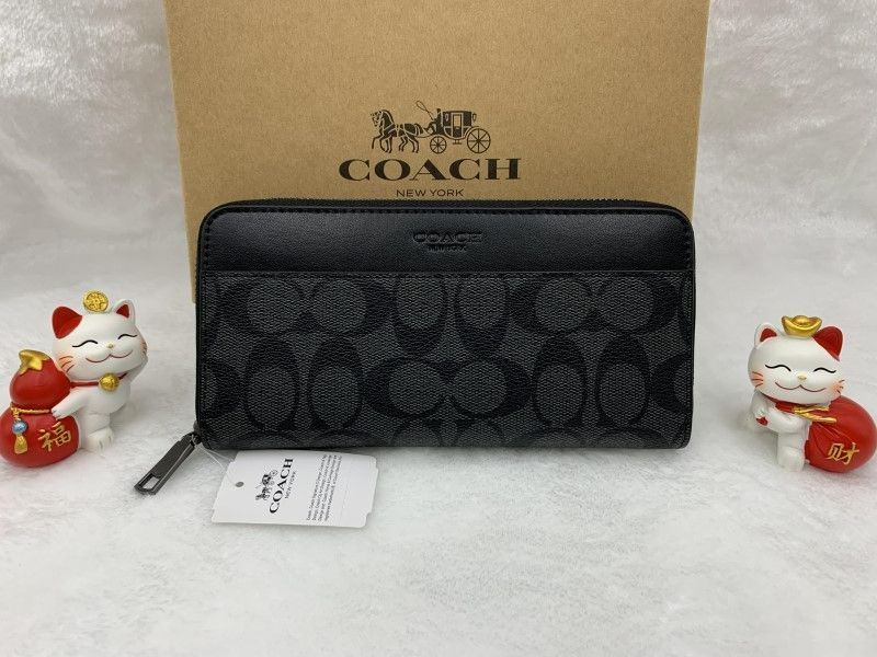 コーチ 長財布 COACH 財布 チャコール×ブラック シグネチャー レザー 小銭入れあり プレゼント 贈り物 ロング ジップ 新品未使用 アコーディオン メンズ ファッション F58112 C292Z-25