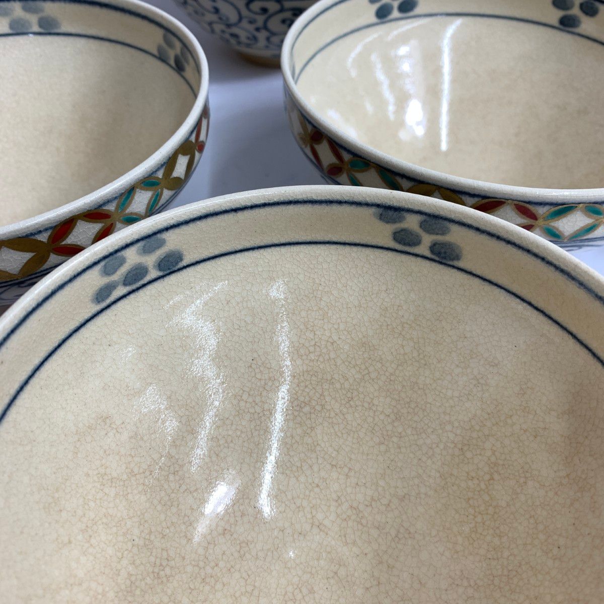 茶道具　京焼　清閑寺窯　杉田祥平造　染付　棯文　汲出碗　五客　共箱　V　7251 茶道具 京焼 清閑寺窯 杉田祥平造 染付 棯文 汲出碗 五客 共箱 V