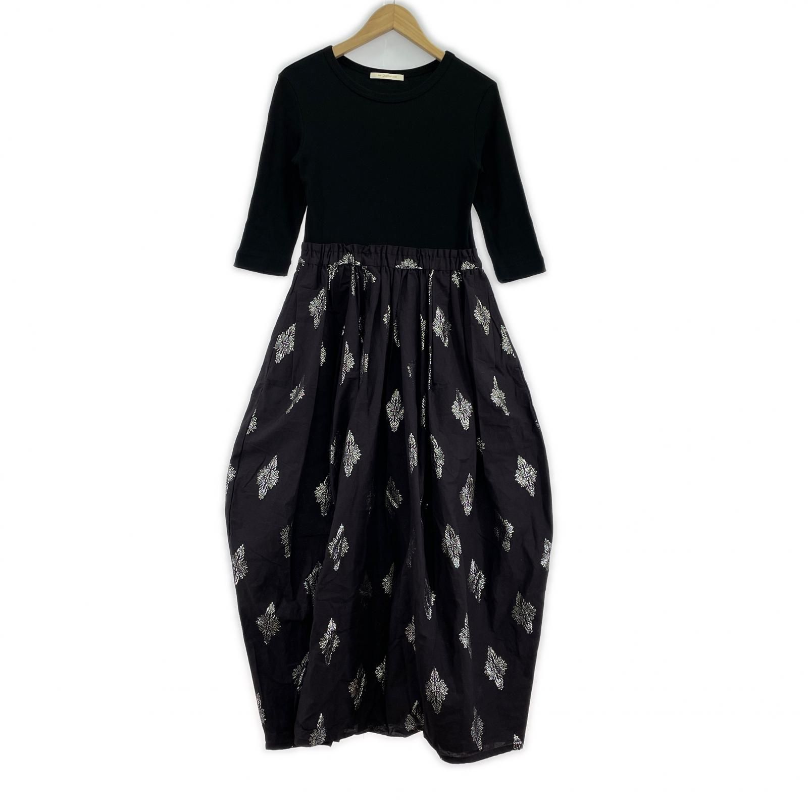 ワンピース COTTON LINEN FOIL PRINT RIB COMBI DRESS NE QUITTEZ PAS Cotton Linen Foil Print Rib Combi Dress M 010