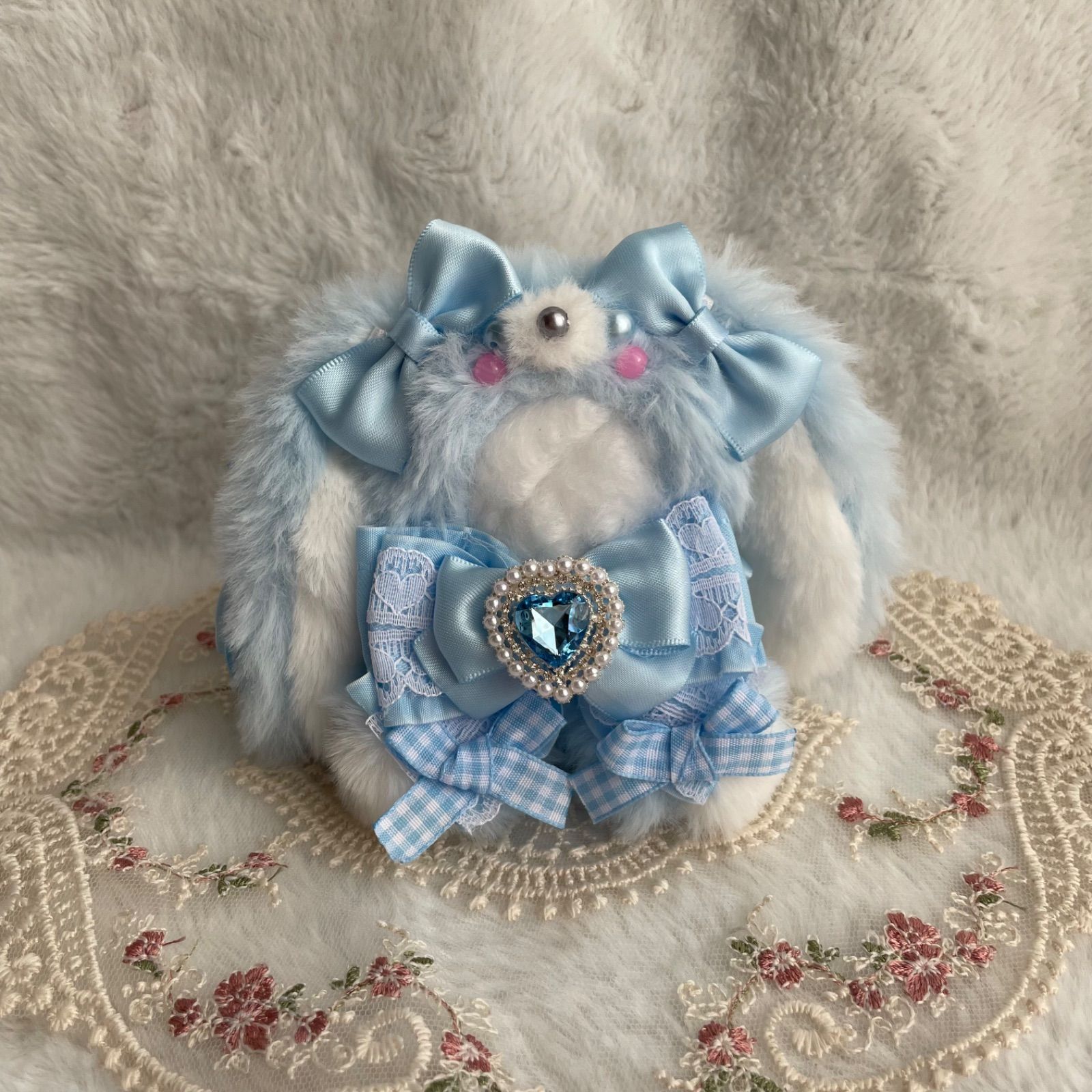 【ブルーローズ♡メイド垂れ耳うさぎ】おすわりぬい服 15cm 【バッグチャーム】 ブルーローズ♡メイド垂れ耳うさぎ】おすわりぬい服 15cm
