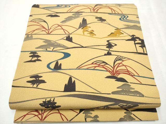 平和屋着物○九寸開き名古屋帯 型染め 風景文 正絹 逸品 CAAW4589hy