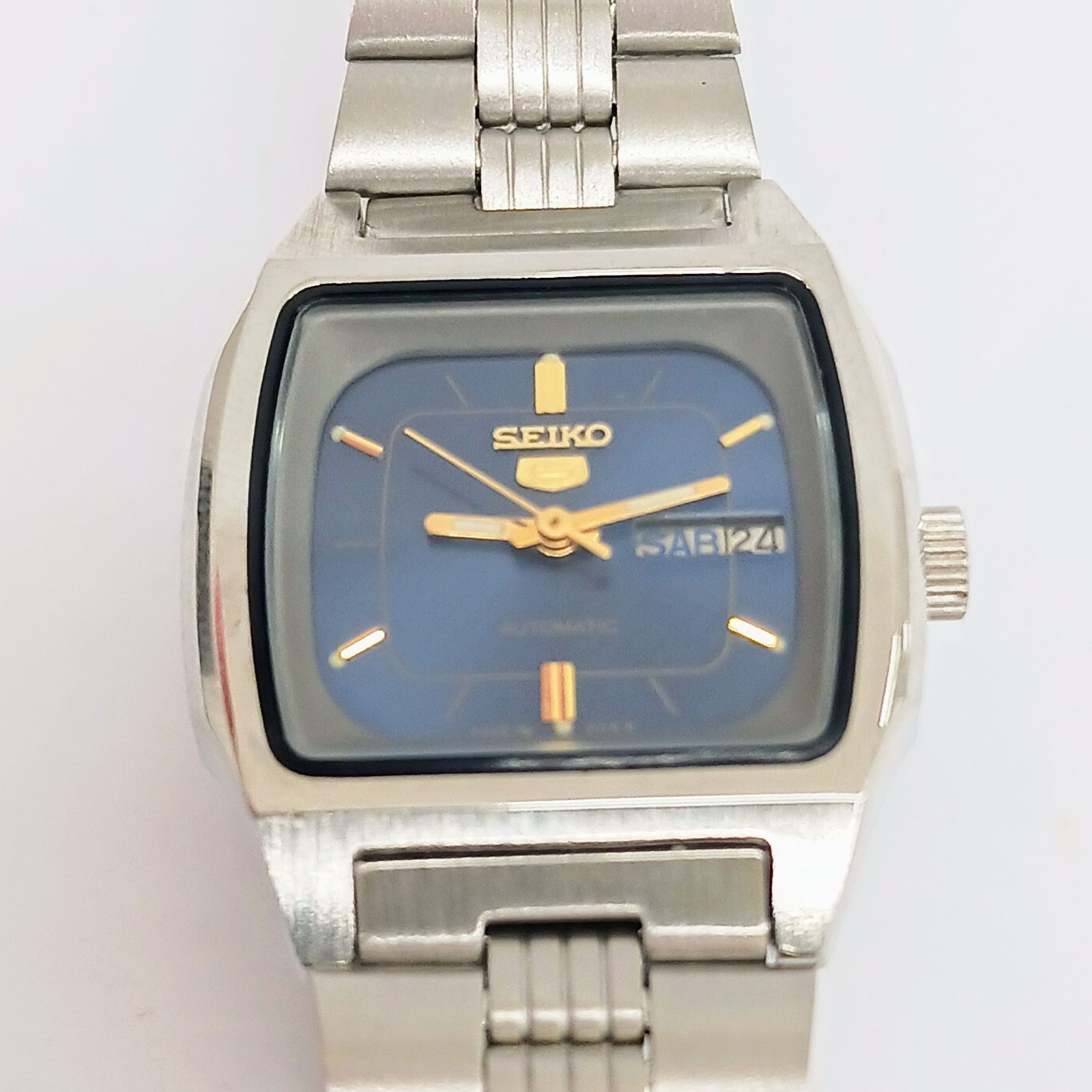 稼働 美品】SEIKO 5 レディース腕時計 自動巻き シルバー デイデイト