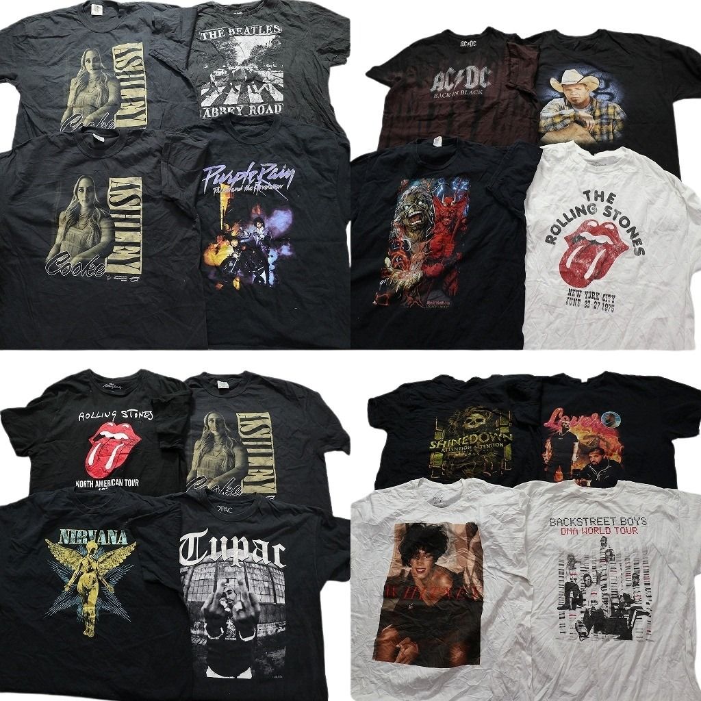古着卸 まとめ売り 音楽・バンド 半袖Tシャツ 16枚セット (メンズ 2XL ) ビートルズ ニルヴァーナ ACDC  中古 古着 MY8464
