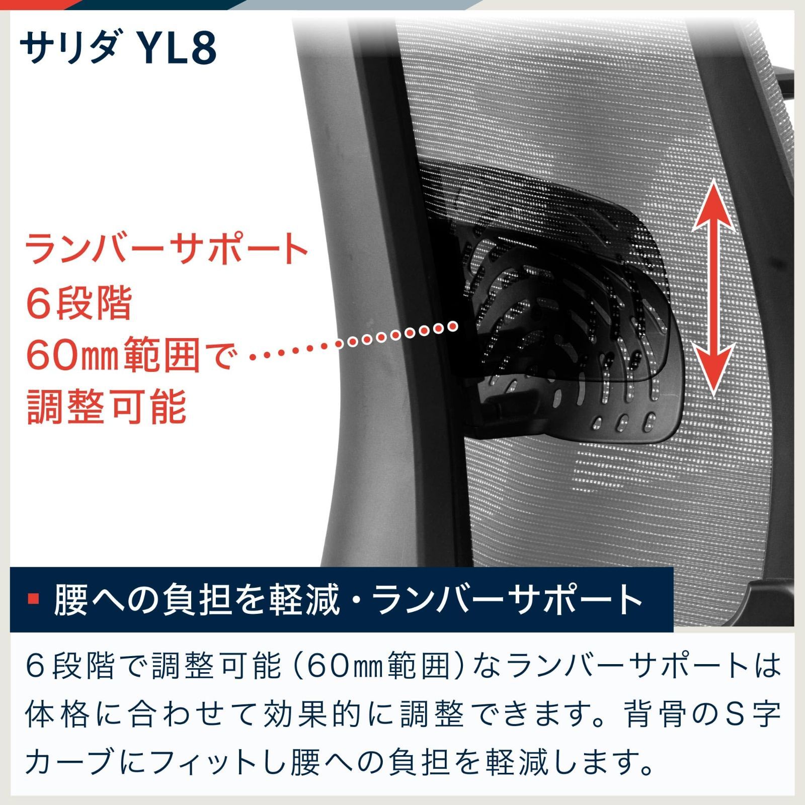 イトーキ サリダ YL8 ブラック オフィスチェア【全身を支えるハイバック/通気性に メッシュ素材/腰への負担を軽減  ランバーサポート/高機能ヘッドレスト/こだわりの座面 / 快適な1Dアームレスト / 体重感応式シンクロロッキング / 360度回 - その他