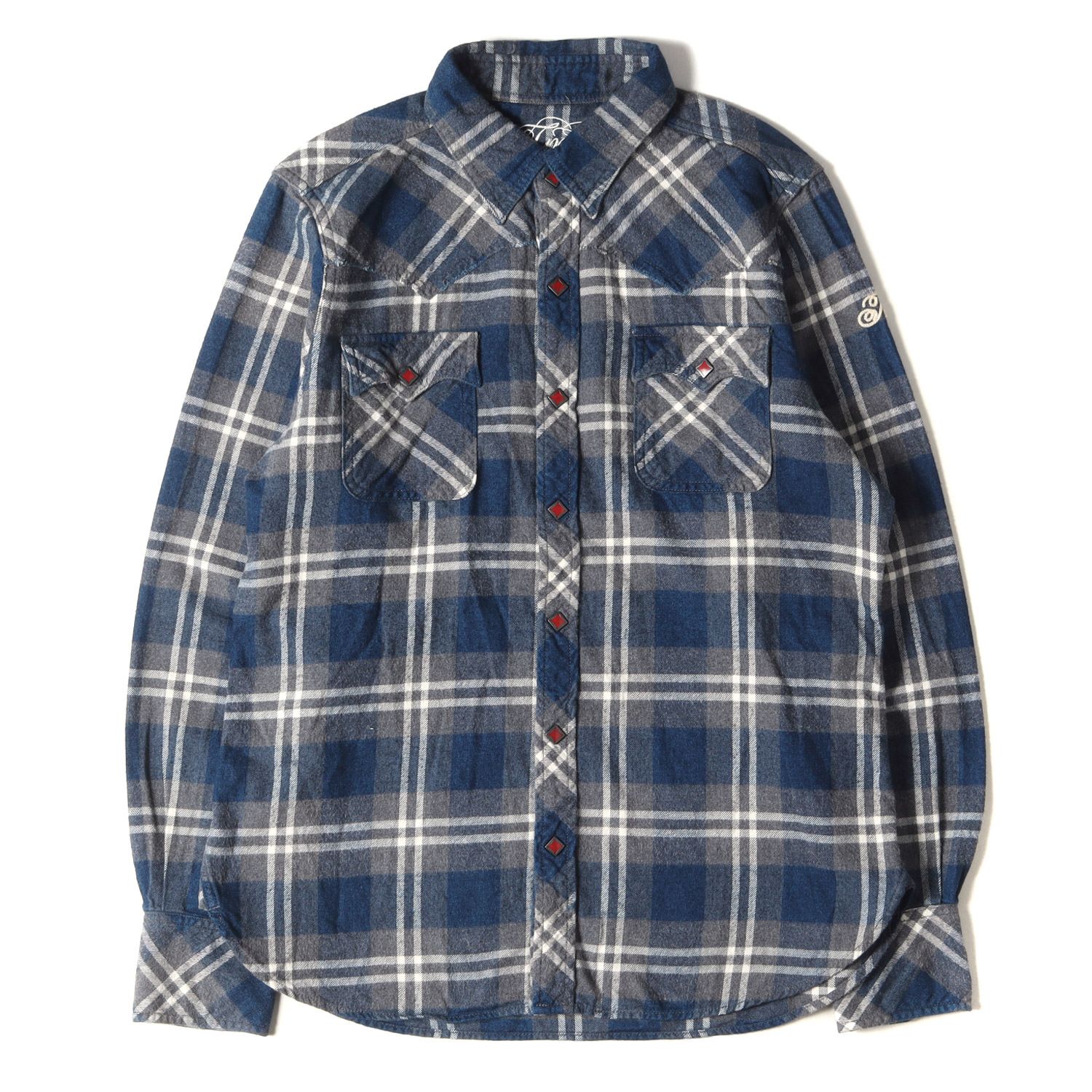 TMT ティーエムティー シャツ インディゴチェック ウエスタン ネルシャツ L/SL FLANNEL INDIGO CHECK SHIRT インディゴ グレー M トップス カジュアルシャツ 長袖 アメカジ ストリート ブランド