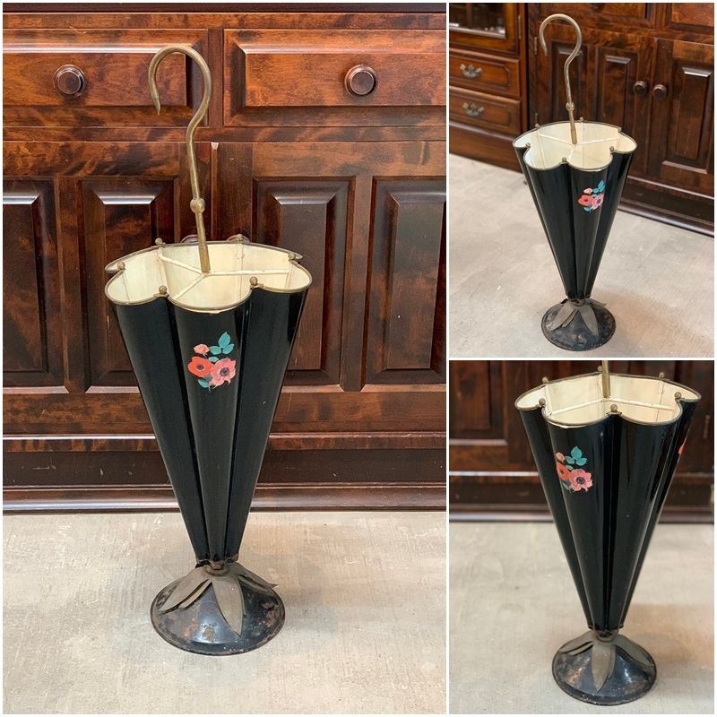 アンティーク 傘立て アンブレラスタンド 飾り フランスアンティーク 年代物 ヴィンテージ レトロ 花 フラワー ブラック 黒 ME0919-2