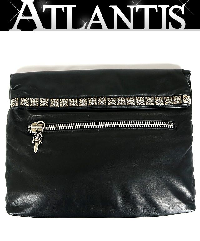 CHROME HEARTS 銀座店 クロムハーツ ピラミッドスタッズ クラッチバッグ レザー シルバー SV925 黒 98318