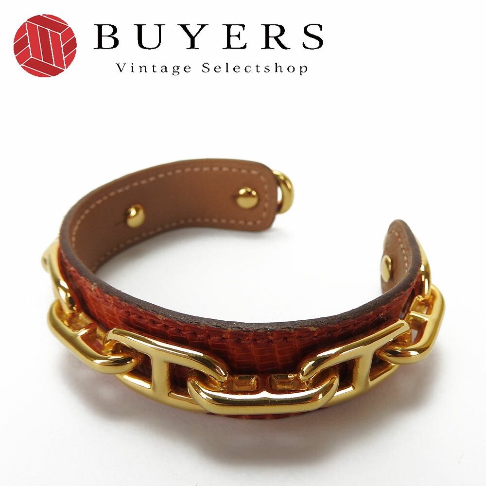 HERMES エルメス バングル メタル リザード ゴールド レッド系 C