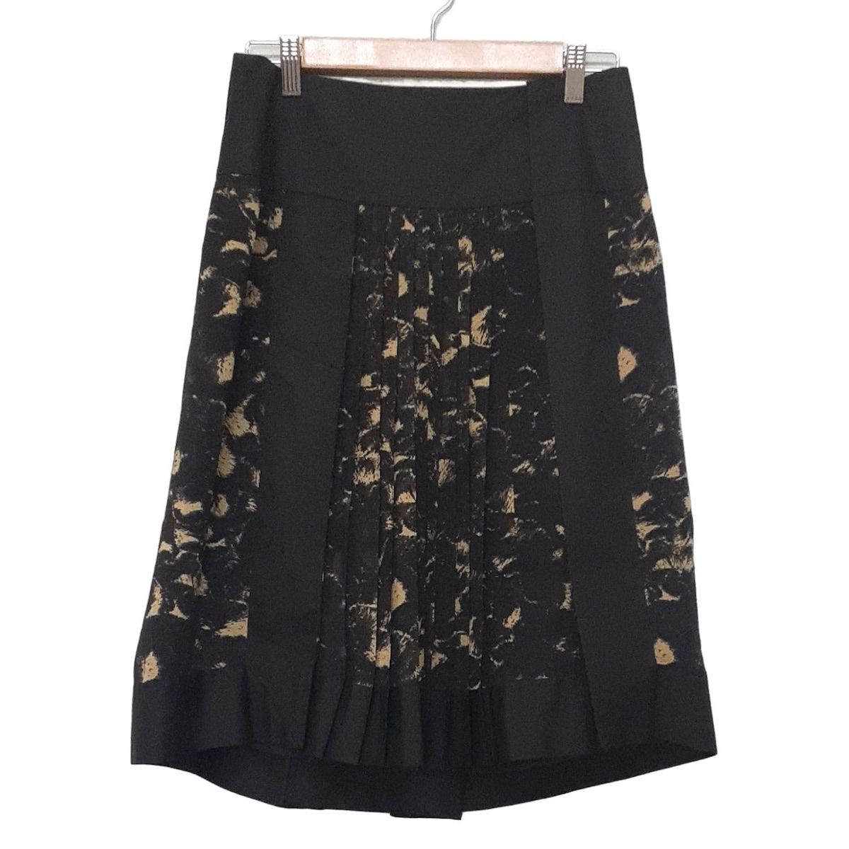 VIVIENNE TAM ヴィヴィアンタム 巻きスカート サイズ0 XS レディース - 黒×ベージュ ひざ丈 シルク プリーツ