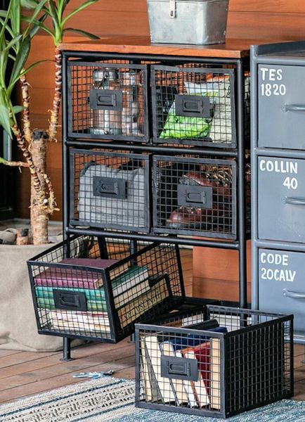 縦型6杯引出メッシュチェスト ヴィンテージ調スチールチェスト（425）