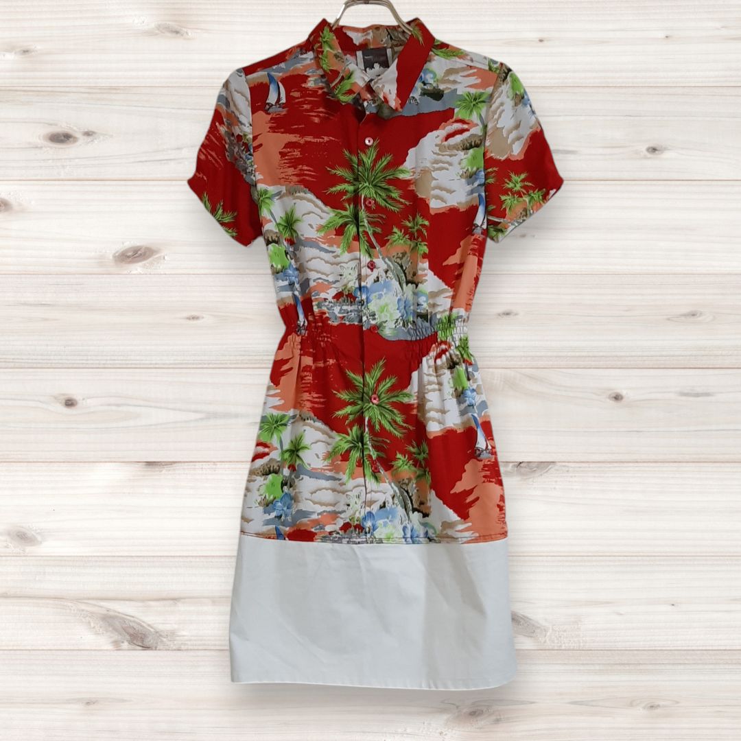 C1400 Nouveau Couture ひざ丈ワンピース 半袖 S 総柄 柄もの