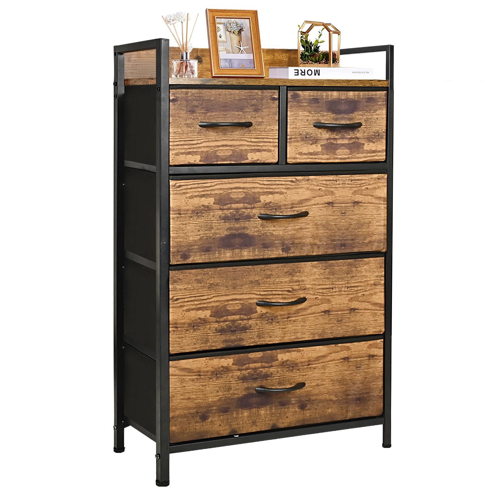 【新品・未使用】　アンティーク調　チェスト　4段5杯　 収納タンス　完成品 新品 NICEMON チェスト タンス 4段 収納 引き出し 収納棚 5杯大容量