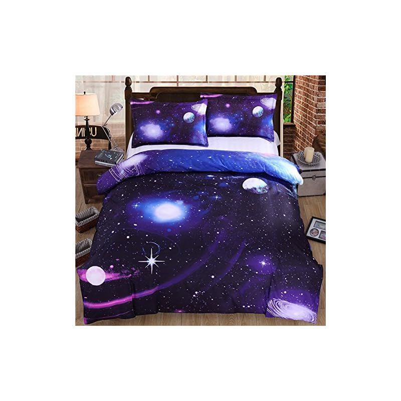 【特価商品】JUWENIN 寝具カバーリングセット 掛けカバー 宇宙スペース コスモ 3Dプリント 宇宙に包まれて眠る シングル 夢幻 ベット シーツ 布団カバー 枕カバー3点セット (XK007)