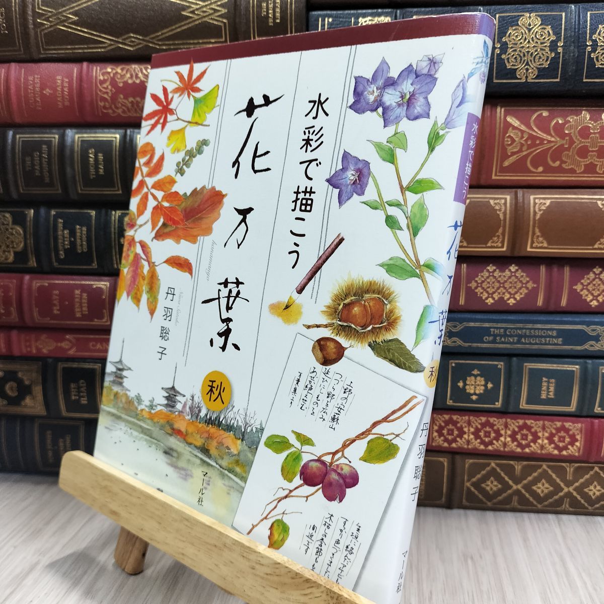 水彩画【秋思】印あり25万　箱あり 透明水彩画 原画 「芝桜と富士」額縁付 ハガキサイズ 風景画
