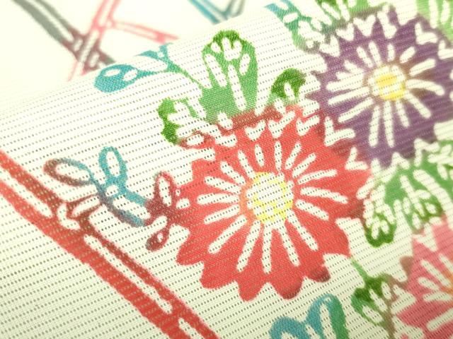 平和屋着物＊夏物 小紋 絽 型染 草花 正絹 逸品 未使用