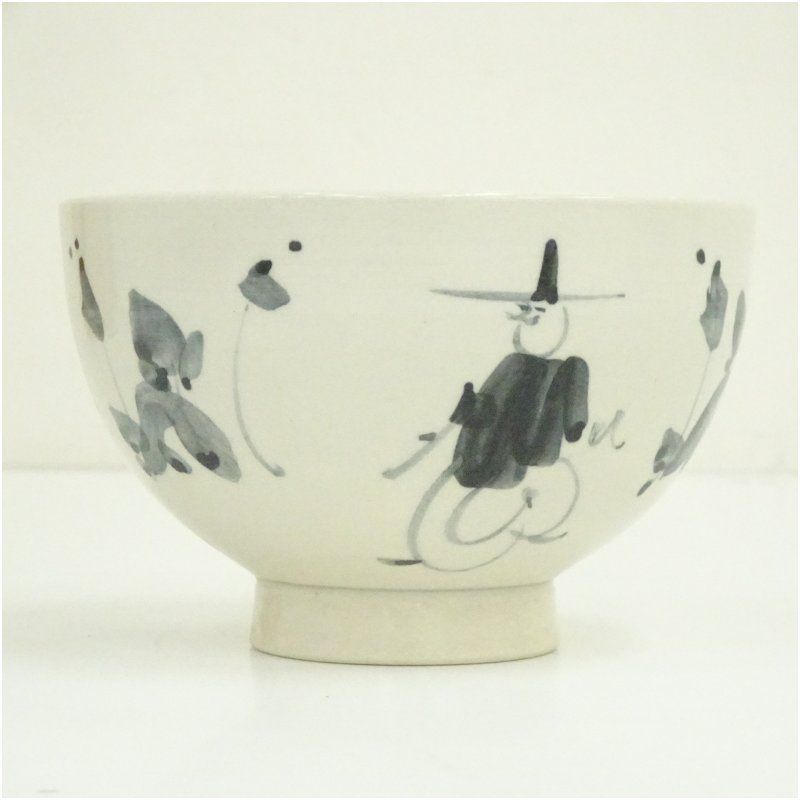 寒川義嵩 古曽部焼 染付 人物草花文 茶碗 十客 数茶碗 茶道具 寒川義嵩 古曽部焼 染付 人物草花文 茶碗 十客 数茶碗 茶道具