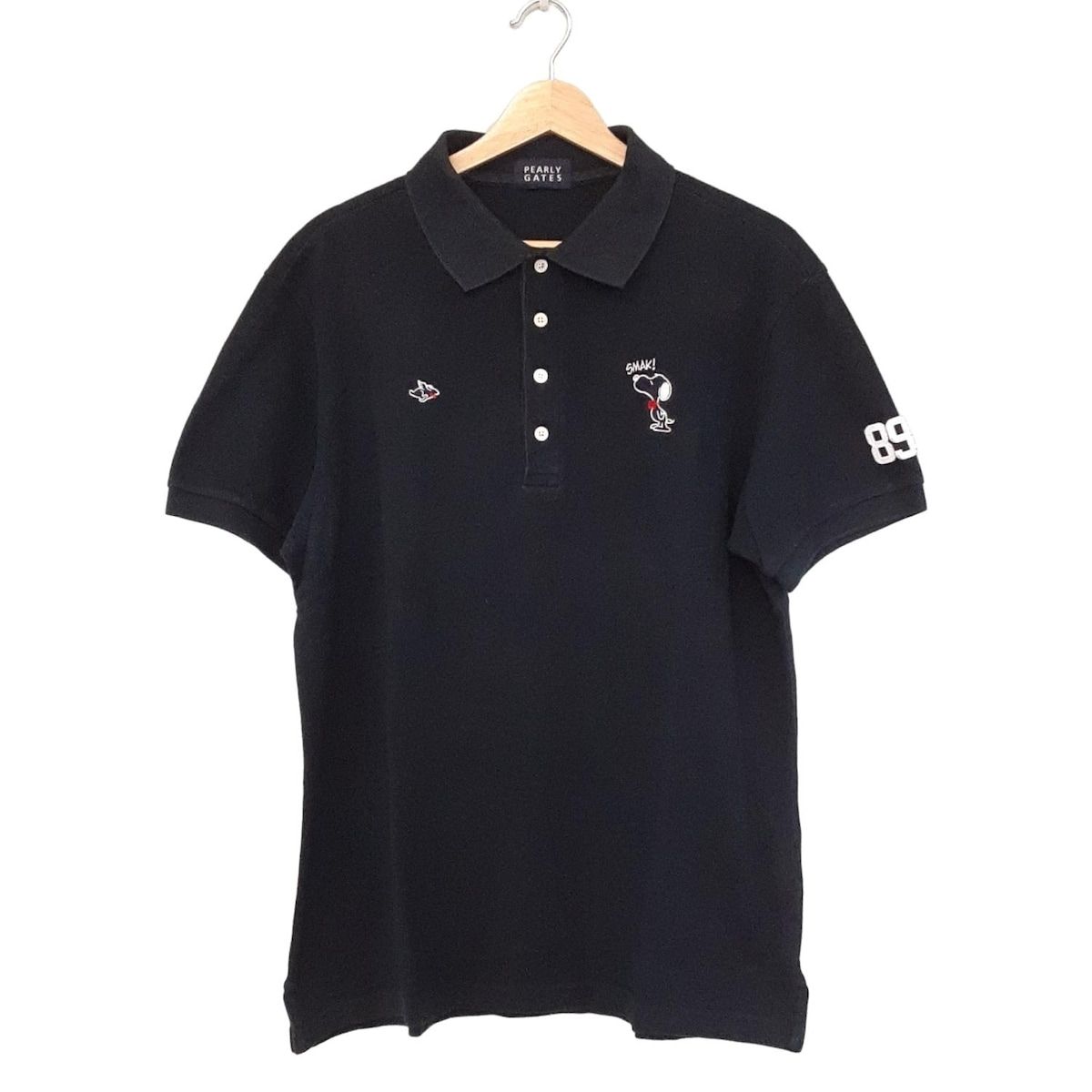 PEARLY GATES パーリーゲイツ 半袖ポロシャツ サイズ7 メンズ - ダークネイビー×白 刺繍|スヌーピー