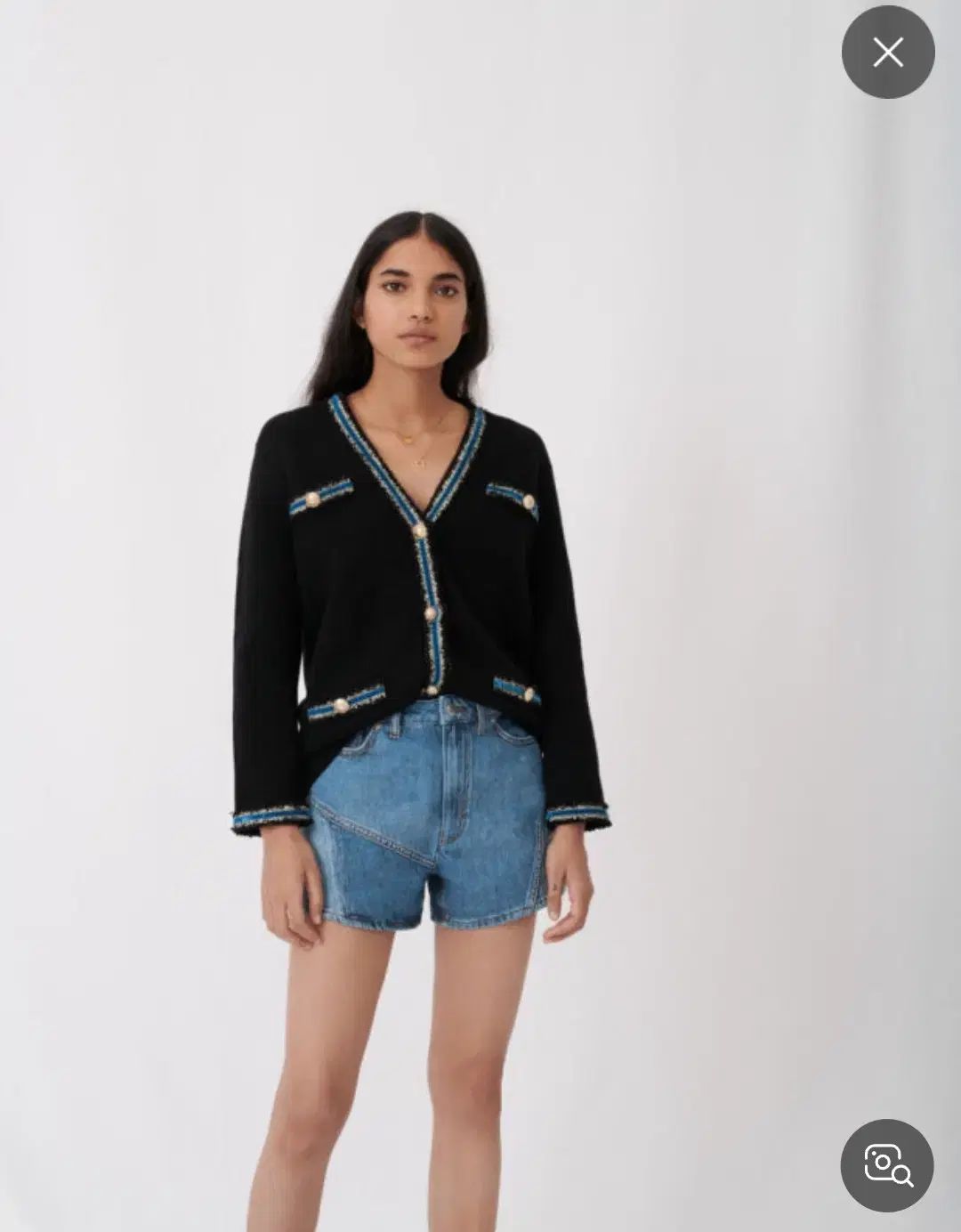 マージュ maje ブラック ツイード POINT GOLD ボタン カーディガン 2 サイズ