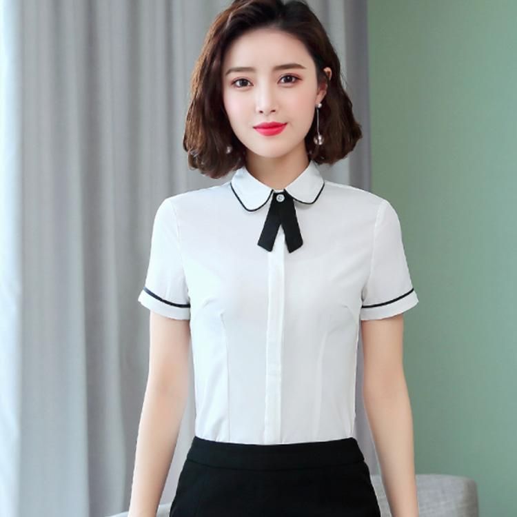 Sー4XLサイズ夏服 シャツ ブラウス レディース 半袖シャツ リボン付き フォーマルシャツ スーツインナー 白 ホワイト ブルー 通勤 おしゃれ Sー4XLサイズ！夏服 シャツ ブラウス レディース 半袖シャツ