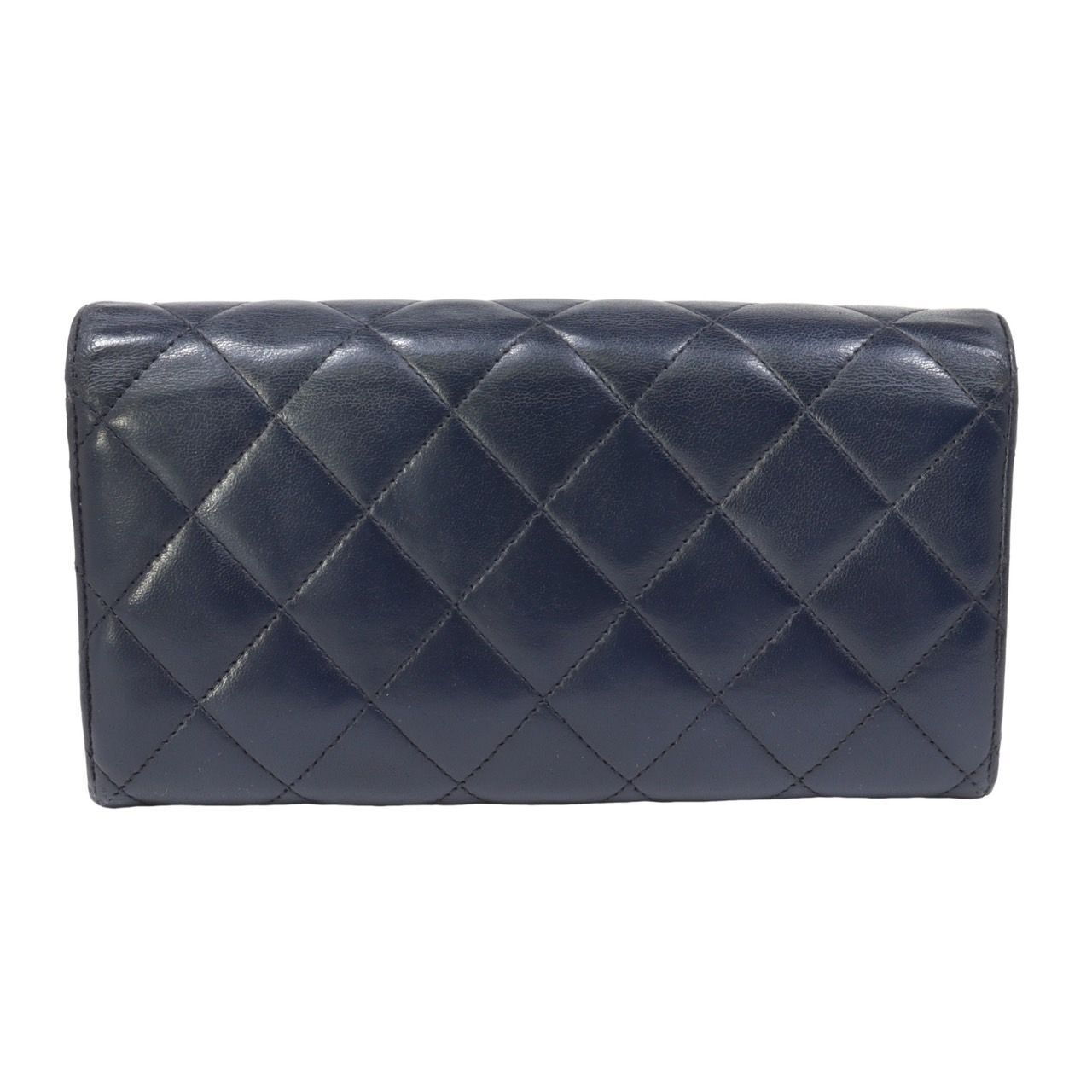 シャネル フラップ長財布 ラムスキン ネイビー/シルバー CHANEL シャネル マトラッセ フラップ ロングウォレット 長財布