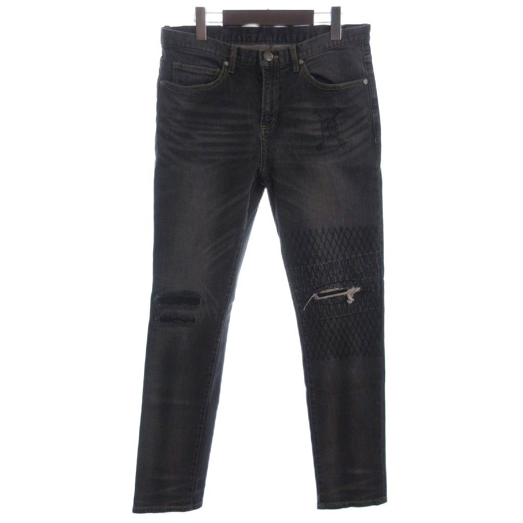 Roen チェックパンツ ダメージ ブリーチ 加工 ドクロ スカル ロエン