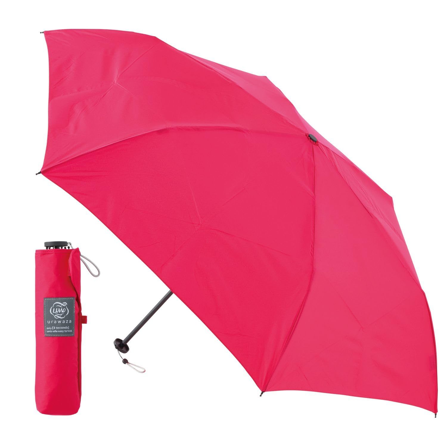 3秒のurawaza ウラワザ スリム 軽量 折りたたみ傘 UVカット 晴雨対応 55cm 10298 ローズピンク ローズピンク 親骨の長さ 55㎝