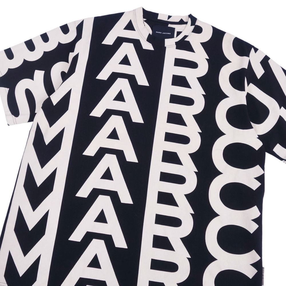 美品 マークジェイコブス MARC JACOBS Tシャツ カットソー 総柄 ショートスリーブ コットン トップス メンズ S ブラック/ホワイト