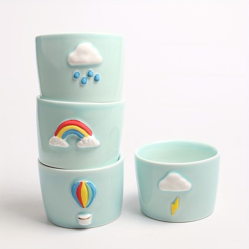 鉢植え 植木鉢 プランター プラントポット フラワーポット ガーデニング セラミック 屋内 屋外 インテリア 庭 玄関 雷 雨 虹 気球 4個セット ミニサイズ 多肉植物 サボテン WWW_GEBZETESISAT_COM_TR