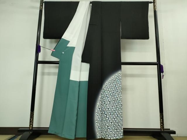 平和屋本店□極上 東京友禅 菅有鬼一 訪問着 舞花文 黒地 暈し染め