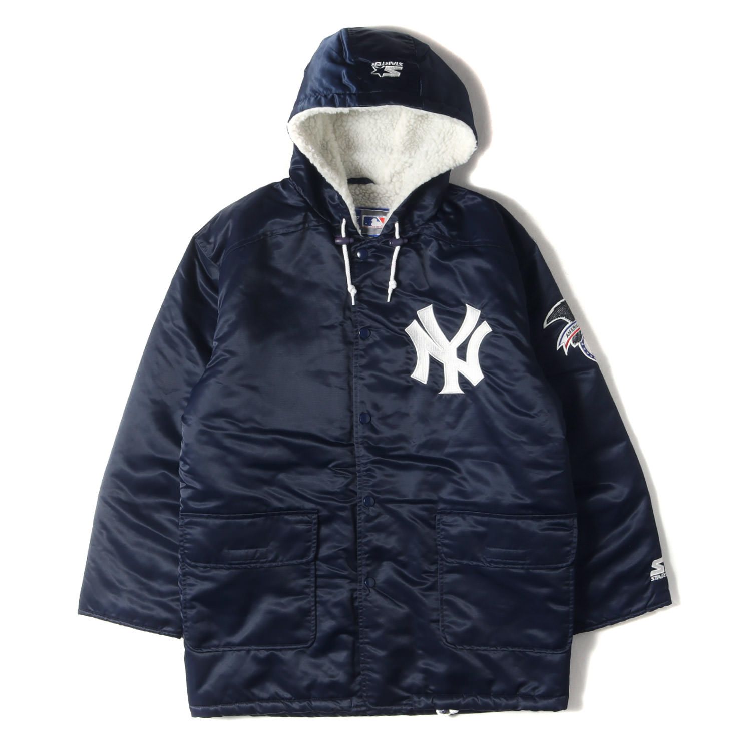 【新品】STARTER スターター ジャケット サイズ:M / 90s MLB New York Yankees 裏ボア ナイロンサテン ジャケット (デッドストック) / ネイビー 紺 / アウター ブルゾン コート 上着 / 90年代 古着 ヴィン