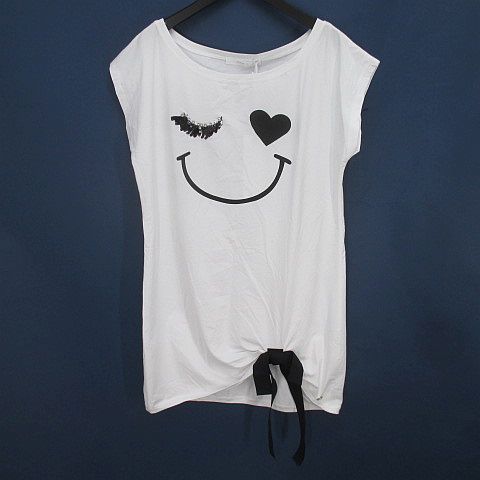 レストレーゲ イタリア製 トップス Tシャツ 半袖 リボン  綿 コットン フェミニン オシャレ 白 黒 ホワイト ブラック LE STREGHE【リボンカットソー】〇 new j フレンチスリーブ カットソー Tシャツ M 白系 ホワイト