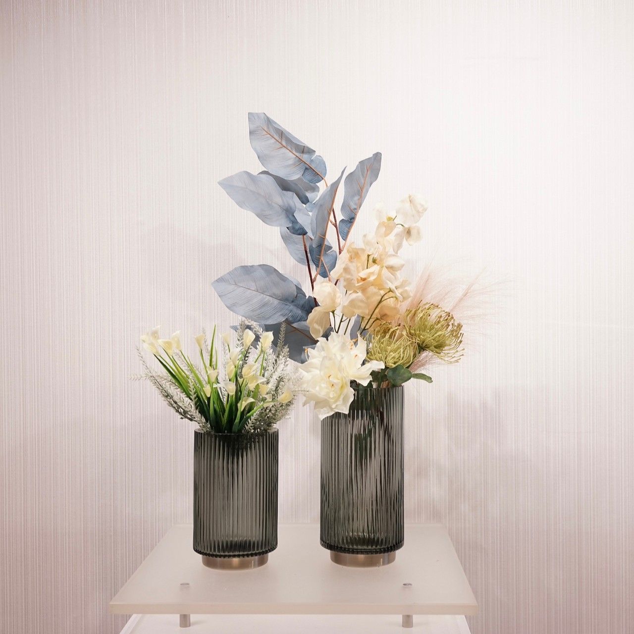輸入品 花瓶 フラワーベース 2個セット 造花付き モダン 北欧 輸入品 フラワーベース 2個セット ガラス 造花付き 花瓶