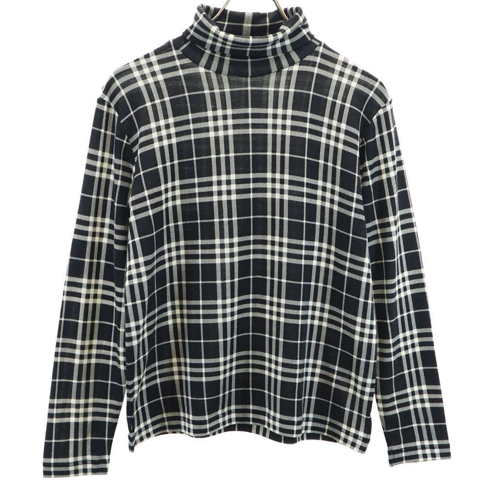 バーバリー ゴルフ 三陽商会 日本製 ウール チェック柄 ゴルフ 長袖 タートルネック カットソー L 黒系 BURBERRY GOLF レディース 古着 【240308】 メール便可