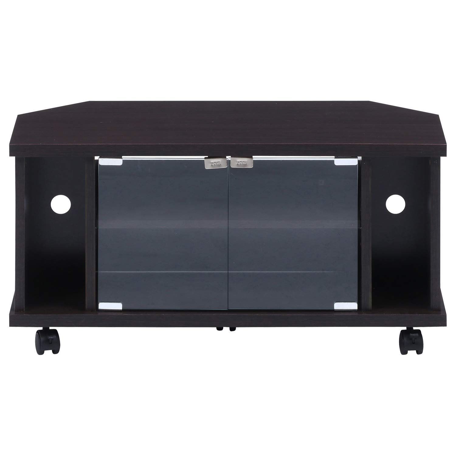 数量 コーナータイプ ガラス扉 キャスター付き ブラウン 幅78.5×奥行38.5×高さ39cm 99267 32型対応 TVボード テレビ台 不二貿易