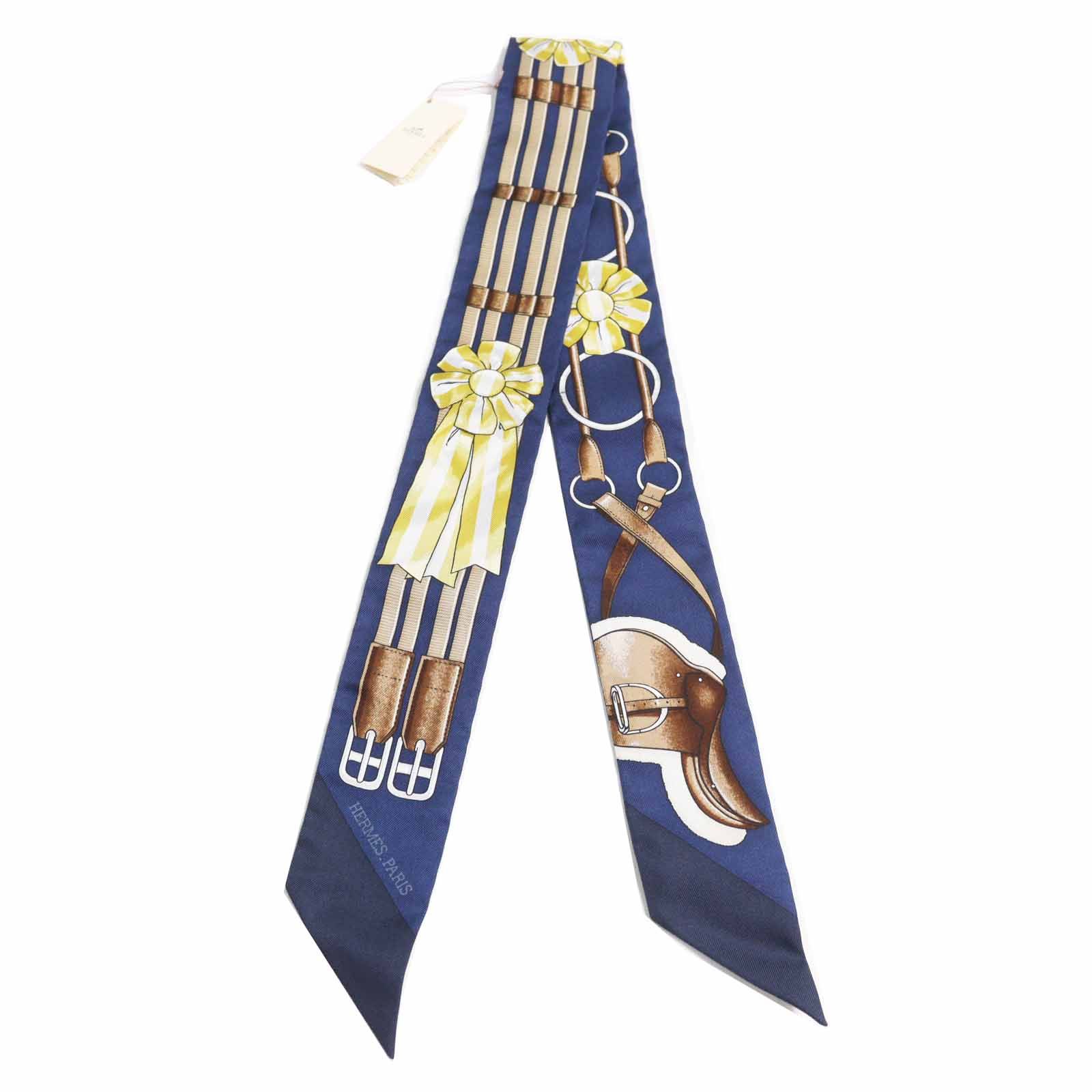 ◎HERMES エルメス ツイリー JUNPING ジャンピング シルク100％ スカーフ ネイビー マルチ き フランス製 レディース