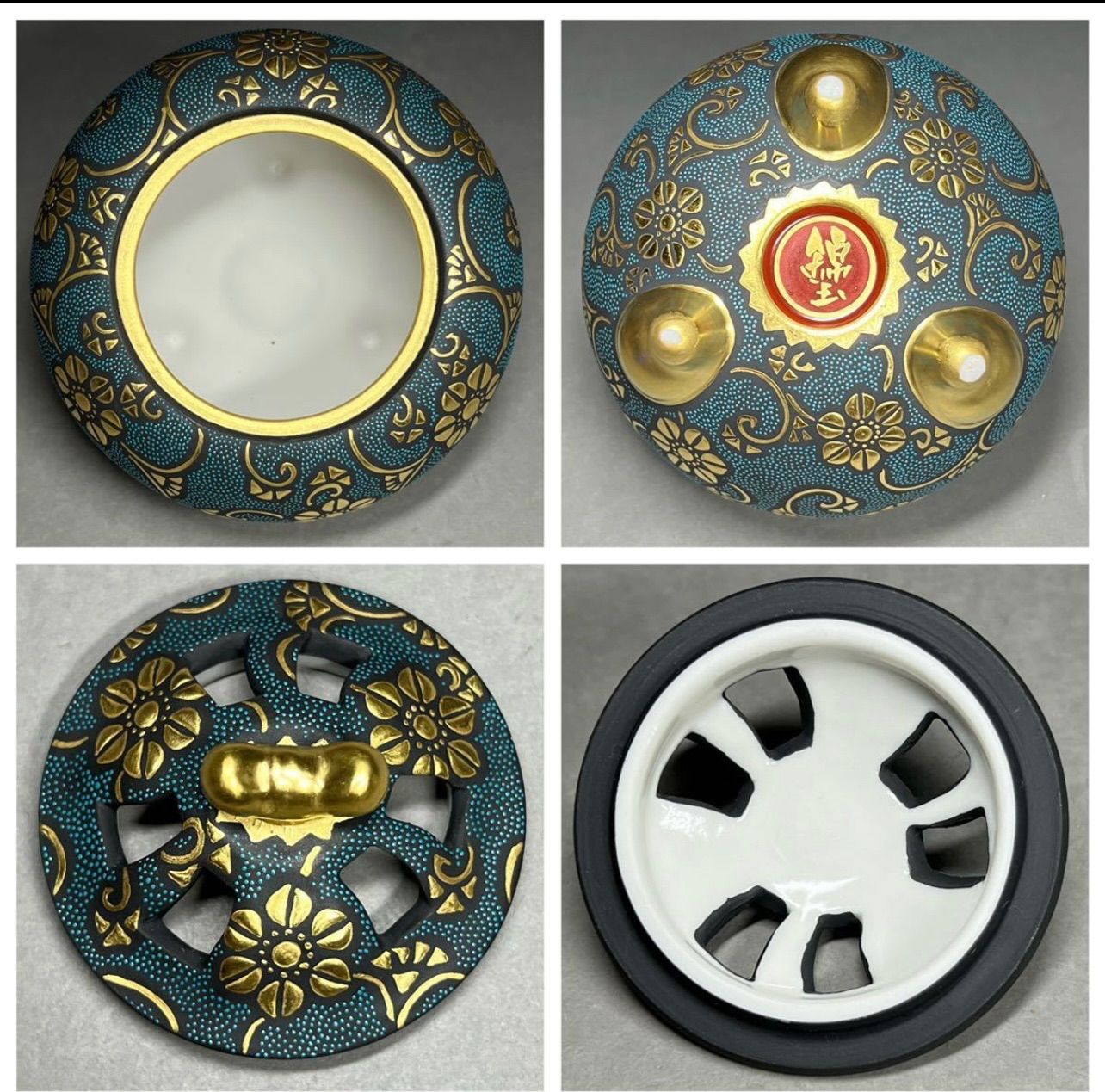 古九谷錦手香炉 香炉 九谷焼 三代仲田錦玉 青粒 盛金 金襴手 香道具 共箱/布 - メルカリ