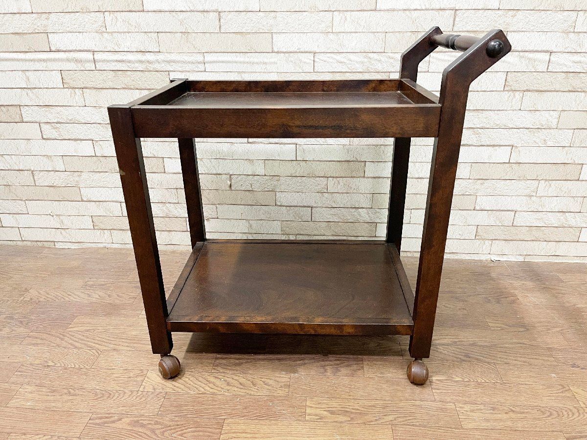 □民芸調 木製キッチンワゴン キャスターワゴン クラシック