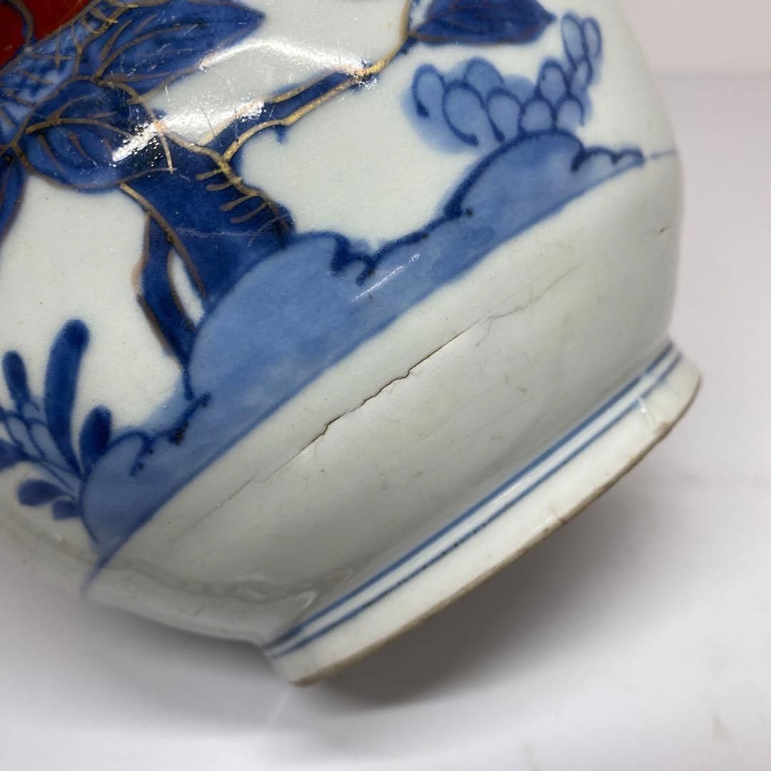 江戸中期　古伊万里　染付赤絵花入　高さ25㎝　東Y6-0605②タサオ 江戸中期 古伊万里 染付赤絵花入 高さ25㎝ 東Y6-0605②タサオ