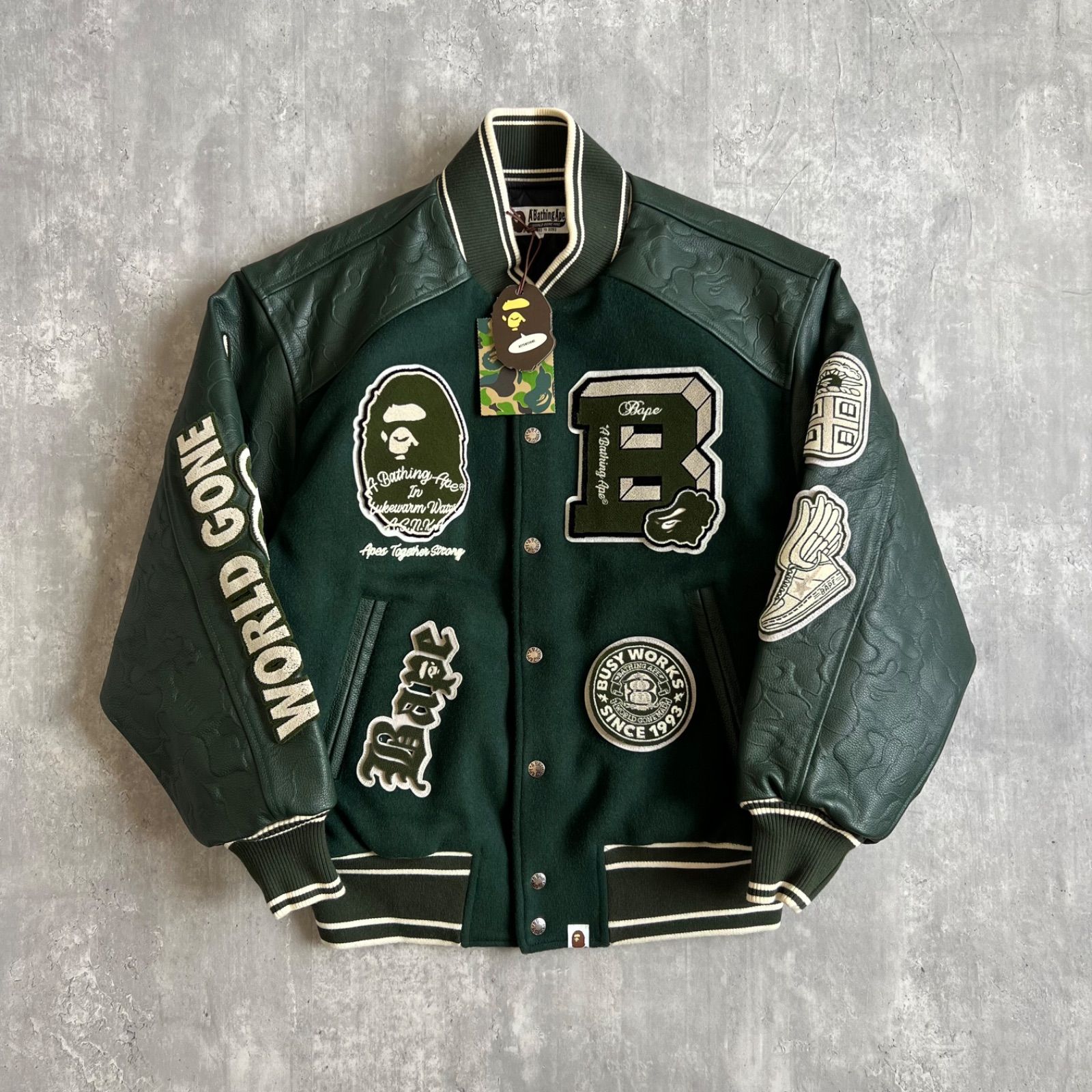 A BATHING APE アベイシングエイプ MOTIF MULTI LOGO ウール×レザー 